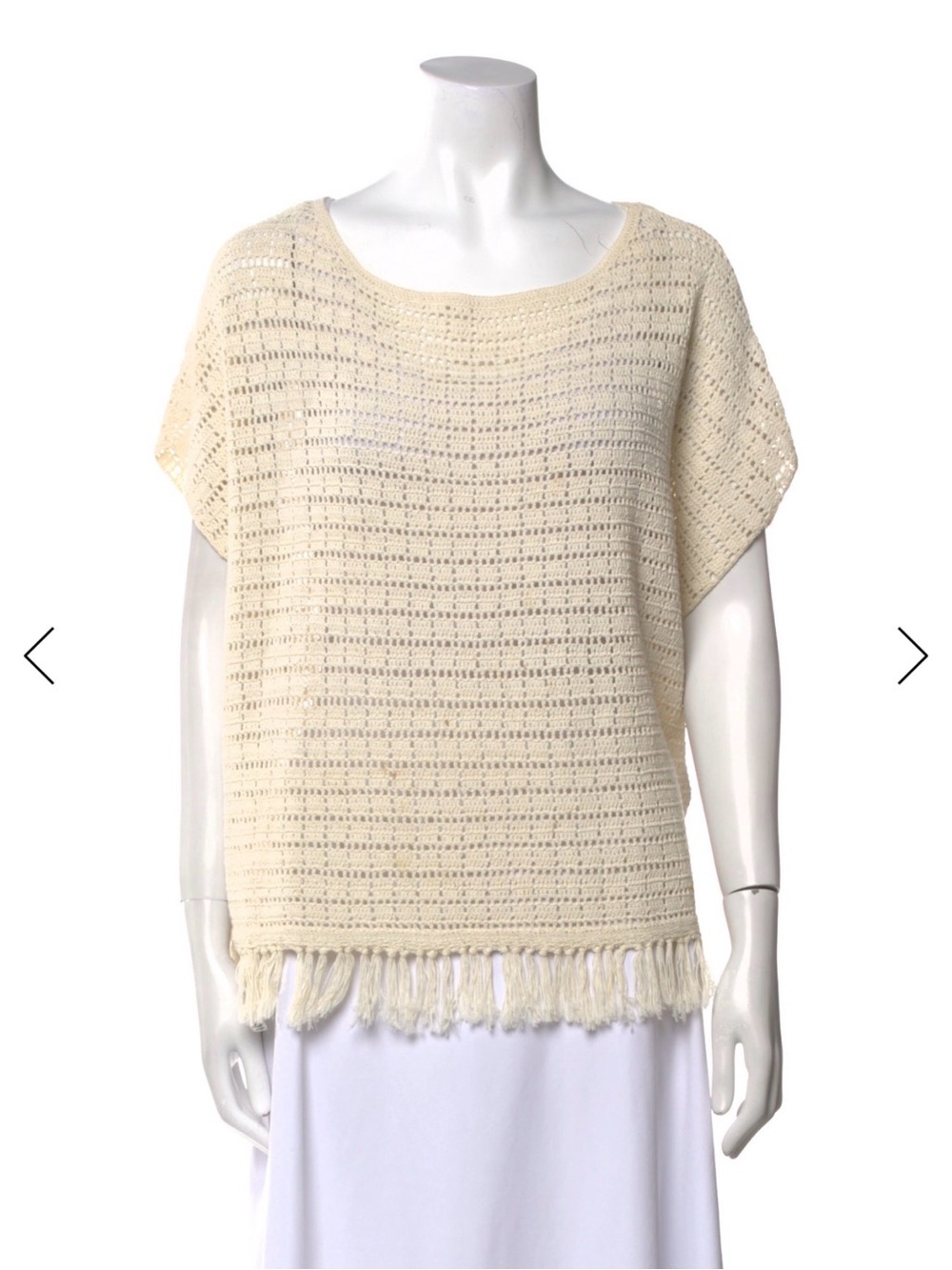 Joie Cream Open-Weave Fringe Short Sleeve Sweater